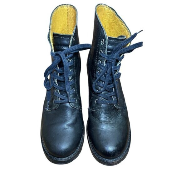FRYE Sabrina Lace Up Leather Combat Boots, Black, 8 M - Picture 1 of 9